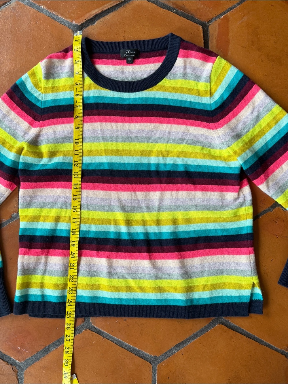 J Crew Women’s Rainbow Striped Cashmere Pullover Crew Neck Sweater Preppy Sz XL - Picture 5 of 6